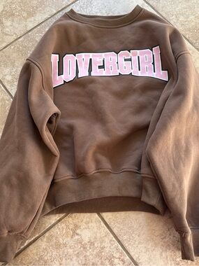 Bella Doña LOVERGIRL Brown Sweatshirt with Pink Lettering